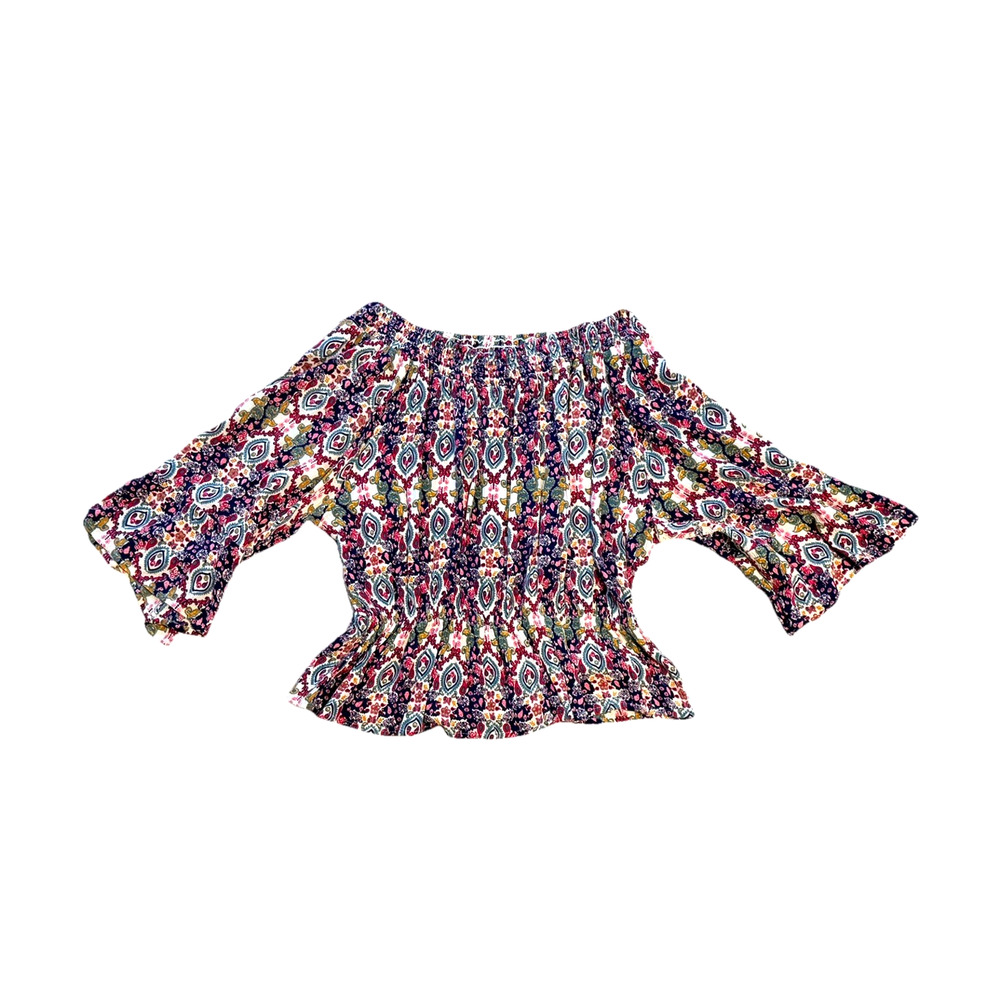 Raga Anthropologie Off The Shoulder Peasant Top Sz Medium Colorful Print Shirt